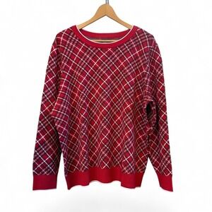 Lands' End Red/White/Black Plaid Plus Size Winter Christmas Sweater 1X (16W-18W)